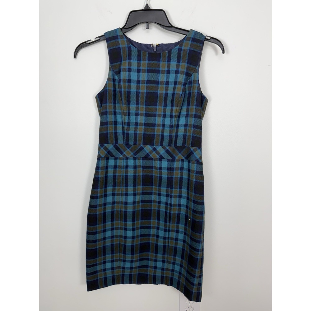 Tommy Hilfiger Blue Green Plaid Tartan Sleeveless Dress Size 4 Career Preppy